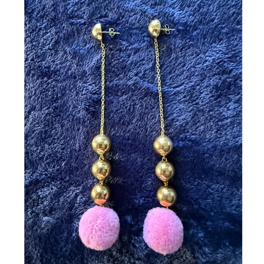 Elizabeth and James Boca Pom Pom Drop Earrings Gold Pink Rare
